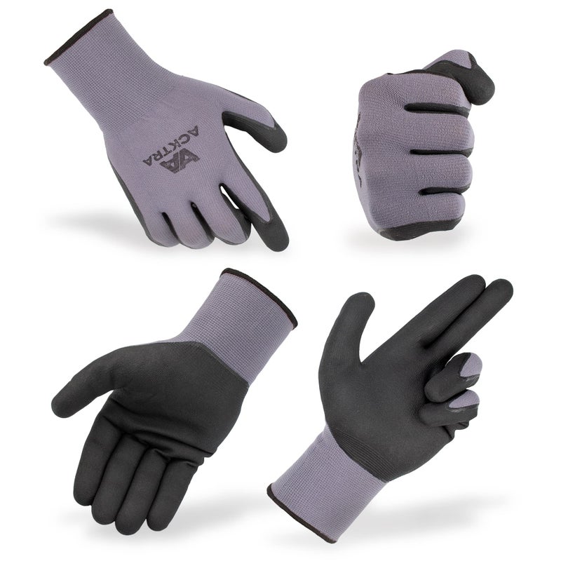 ACKTRA WG019 Safety WORK GLOVES 12 pairs, 15G Seamless Grey Nylon Spandex Shell, Black Nitrile MicroFoam Finish Coated, Comfort Fit, Power Grip, for Men and Women, X-Large - Image 2